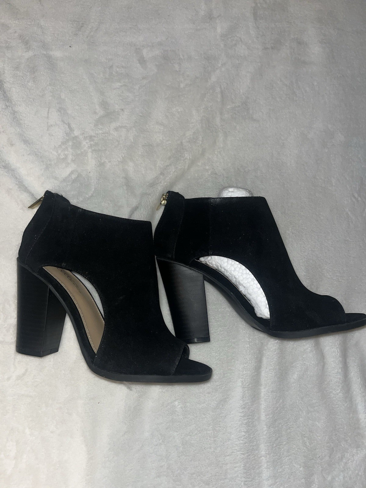 peeptoe sandals black mid heel clark size 7.5 Suede 