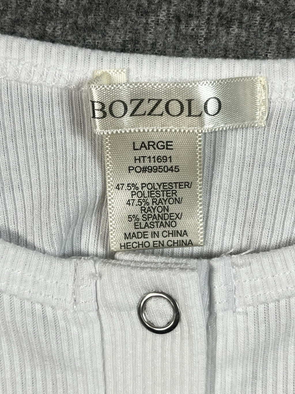 Bozzolo white long-sleeve ribbed crop top button-down front L Off Shoulder 