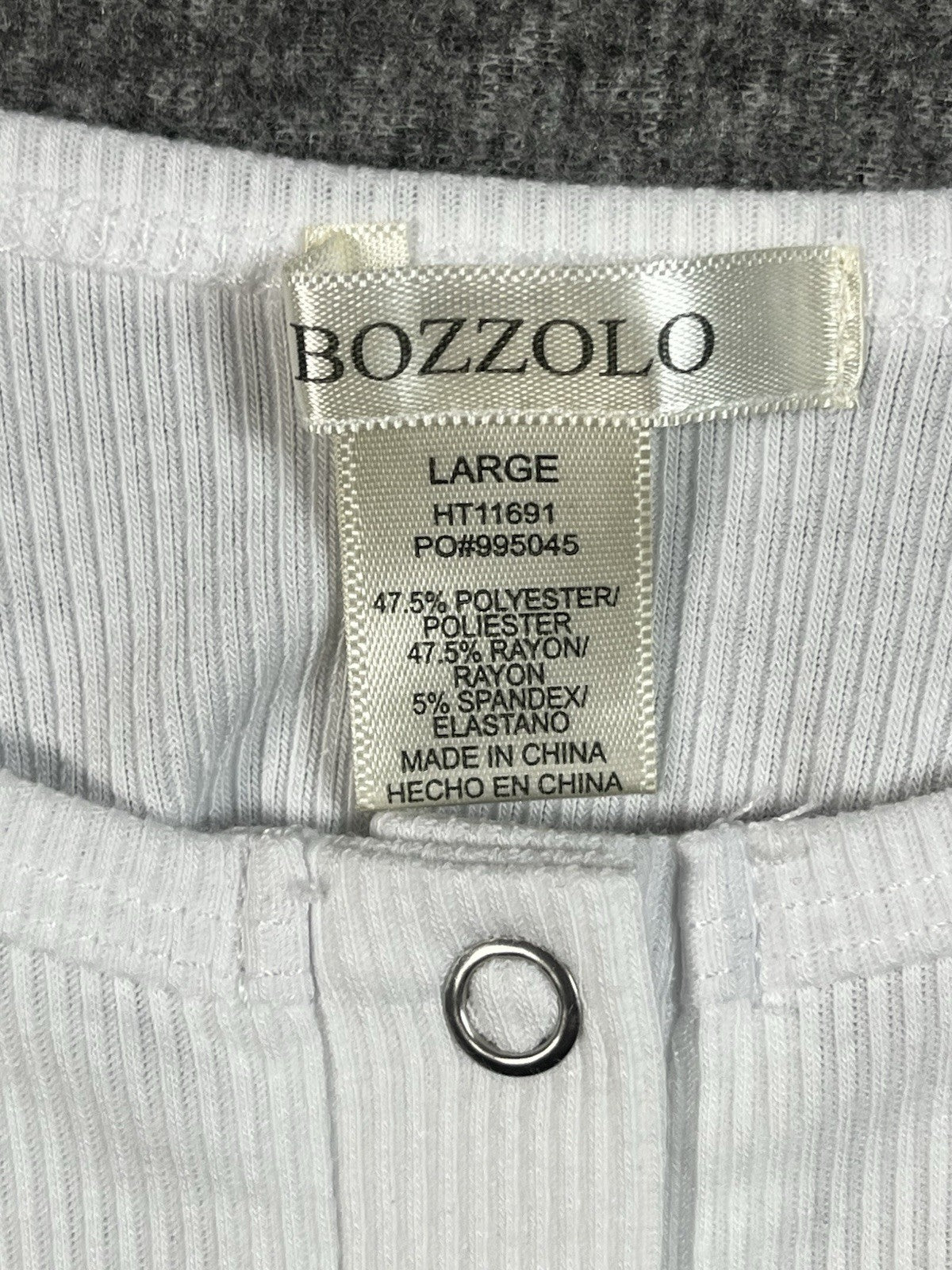 Bozzolo white long-sleeve ribbed crop top button-down front L Off Shoulder 