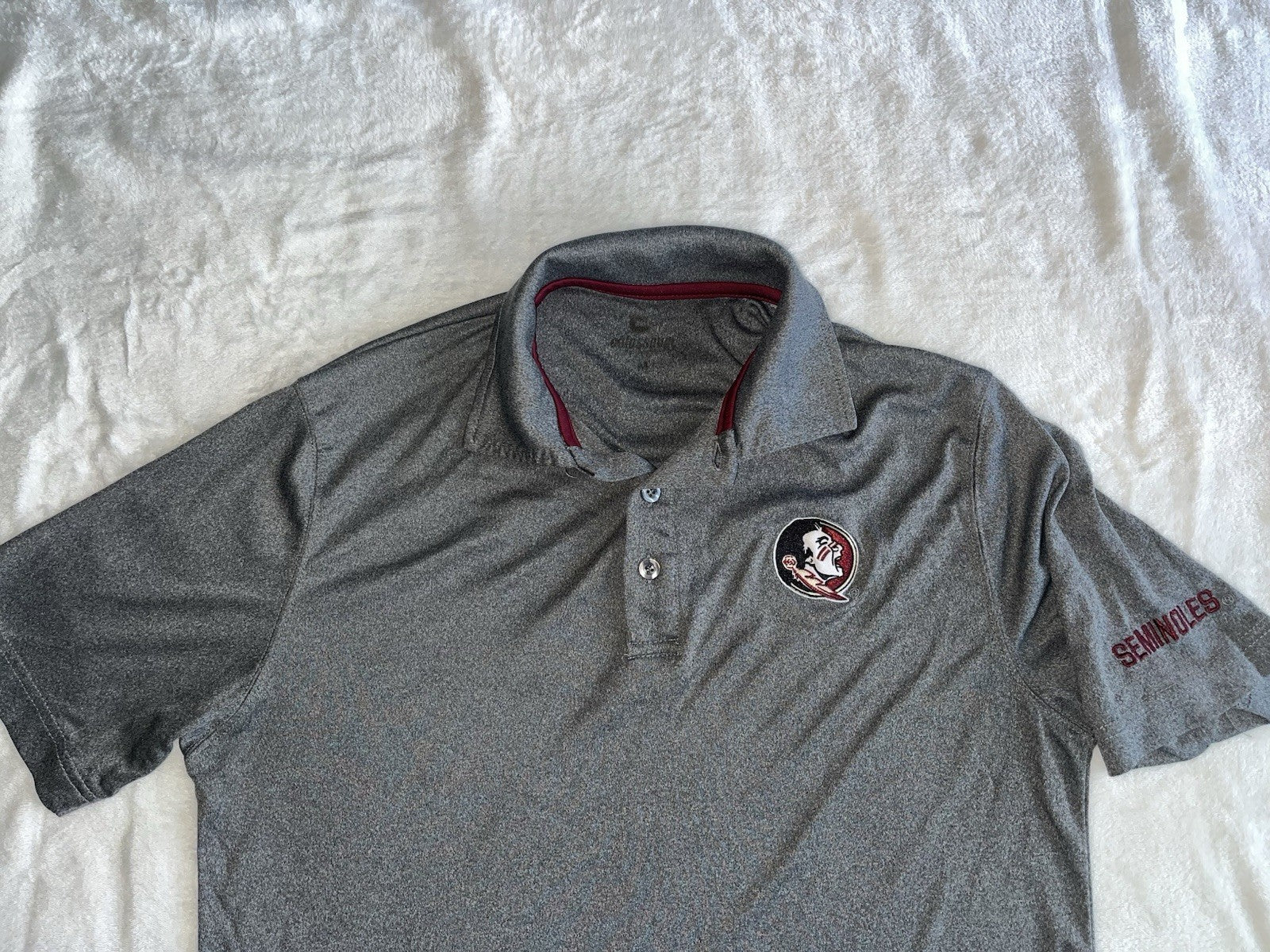 Men's Medium Florida State University Seminoles Polo Shirt Gray Short Sleeve