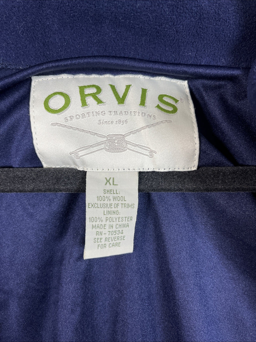 Orvis Men XL Foul Weather Sweater Wool Lined Navy Blue Fleece Lined Pockets VTG