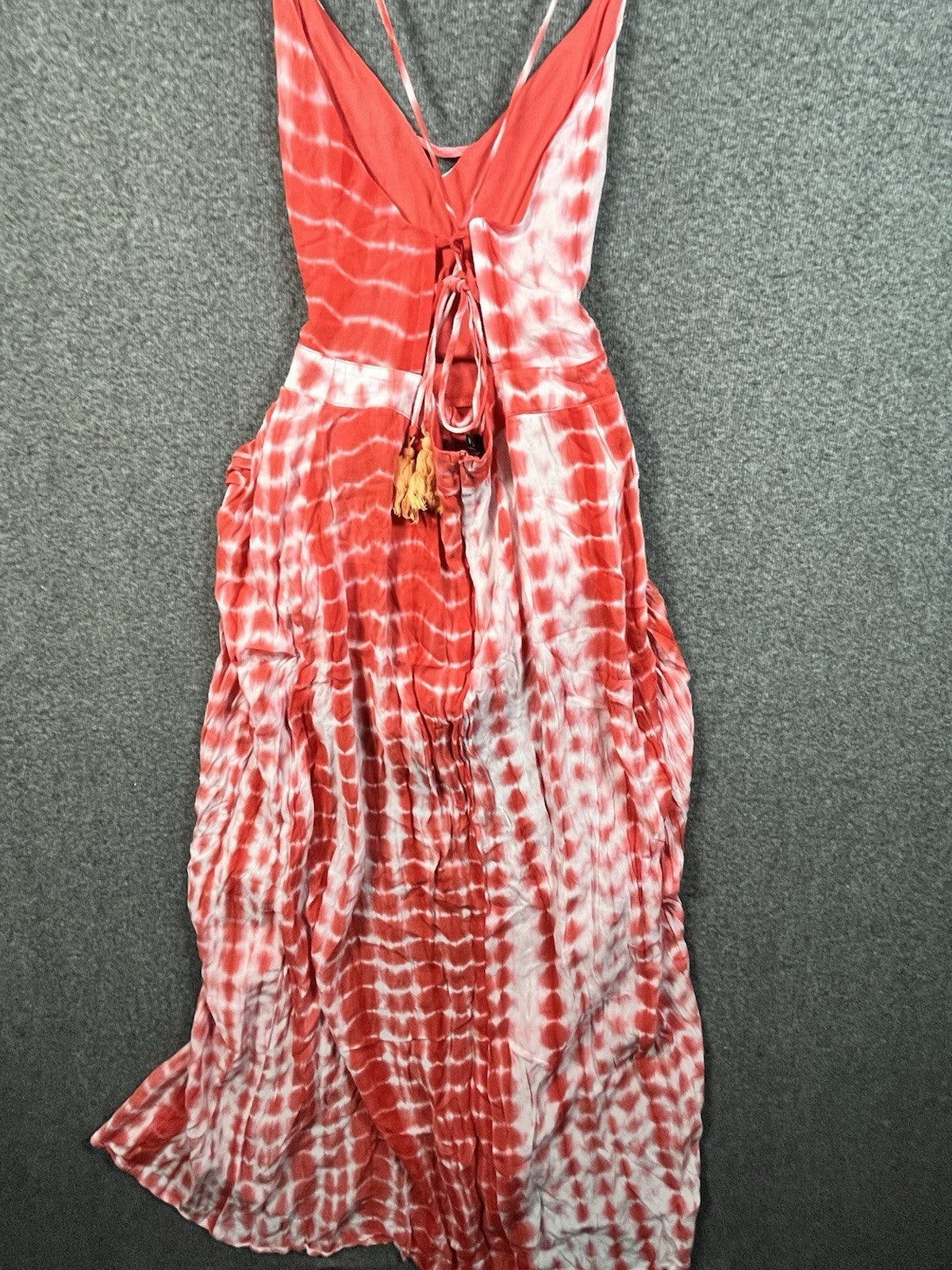 Fashion nova Studio West tie-dye lace trim maxi dress M Red White