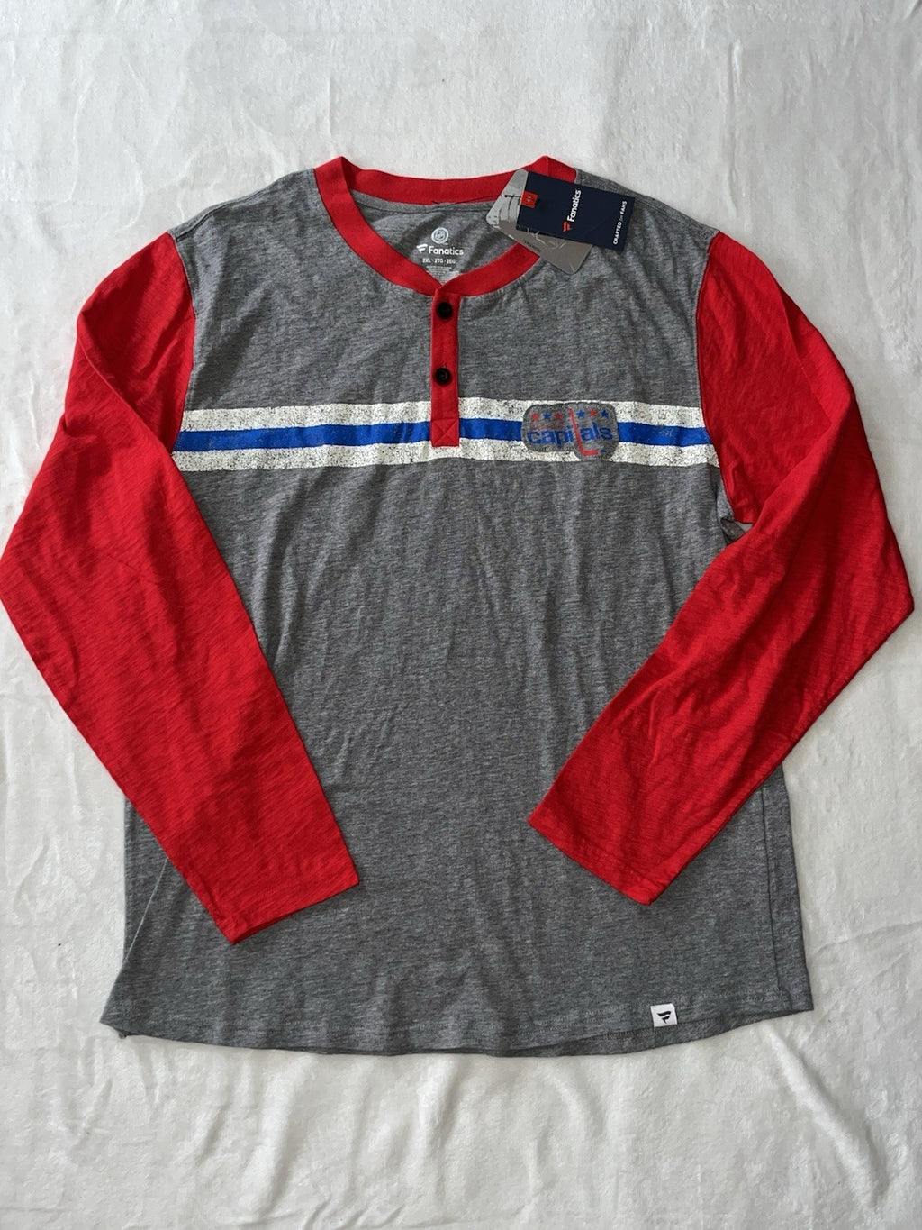 Washington Capitals Long Sleeve T Shirt Red/Gray Men’s Crew Neck Cotton 2XL