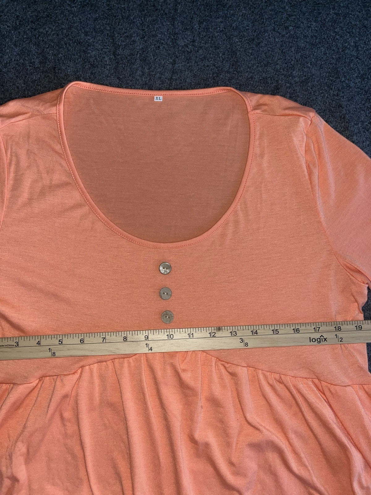Women’s Blouse Peplum Crew Neck Orange XL Buttons Ruffle 