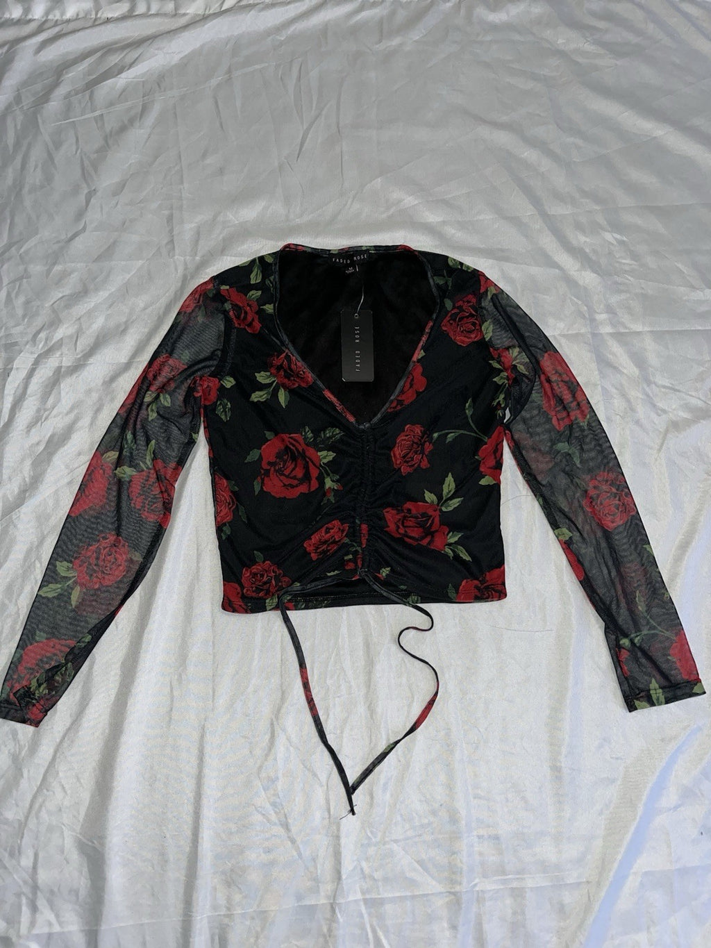 Faded Rose 2 Piece Skirt Set Black Red Rose Design Medium V Neck 