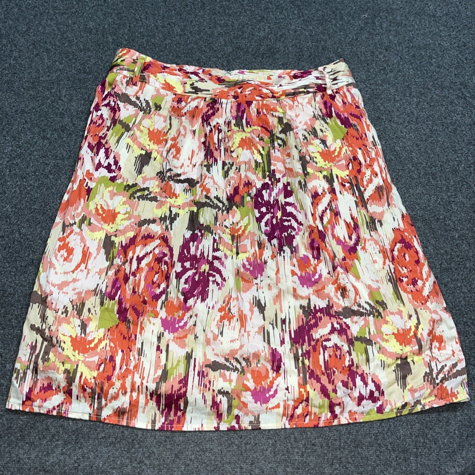LIZ CLAIBORNE Watercolor Floral COTTON TWILL Pocket BACK-ZIP A-Line Skirt Sz 10p