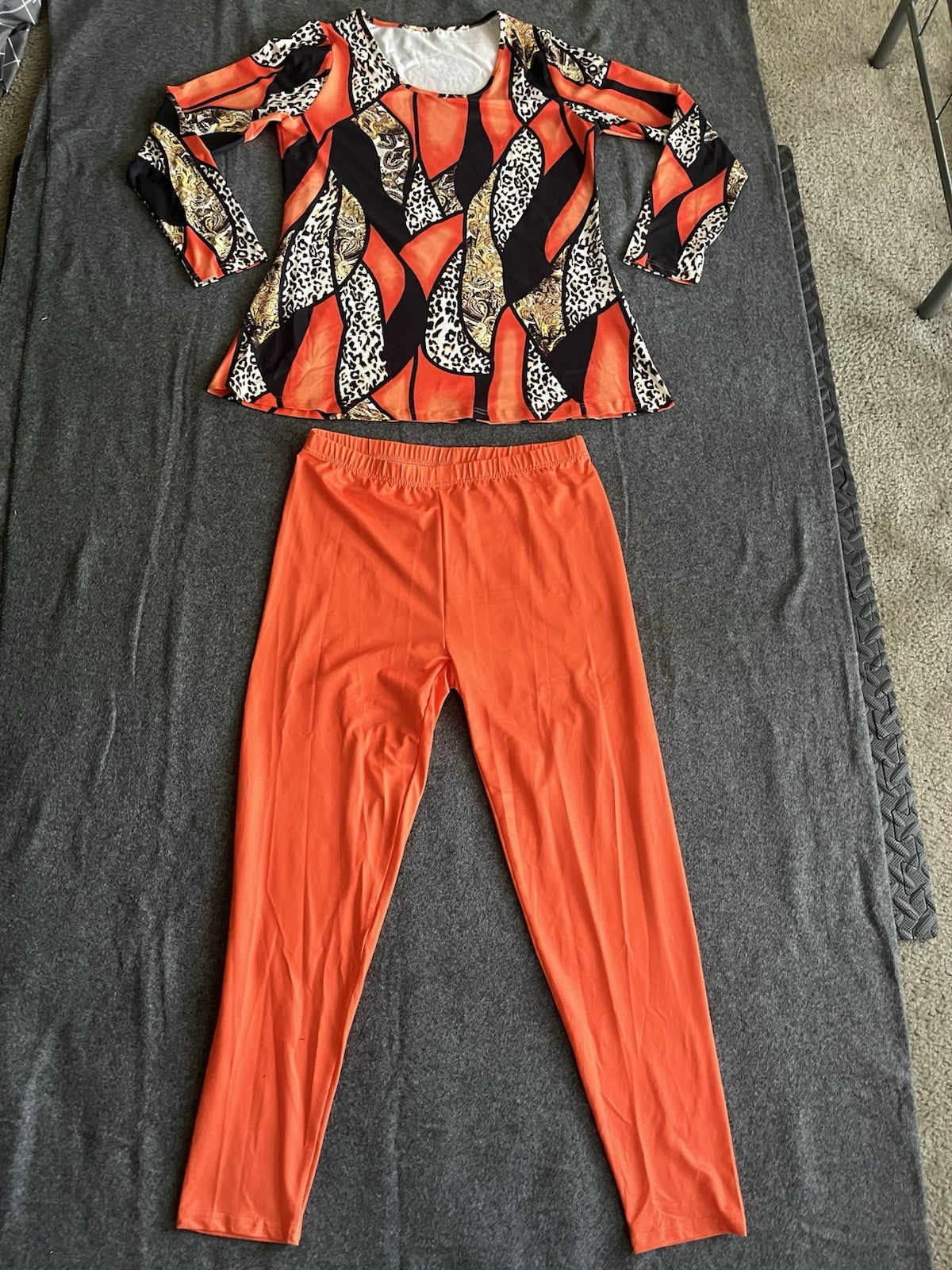 EMERY ROSE 2pcs Women's Fleece Loose Long Sleeve Shirt Set Orange XL Pants 