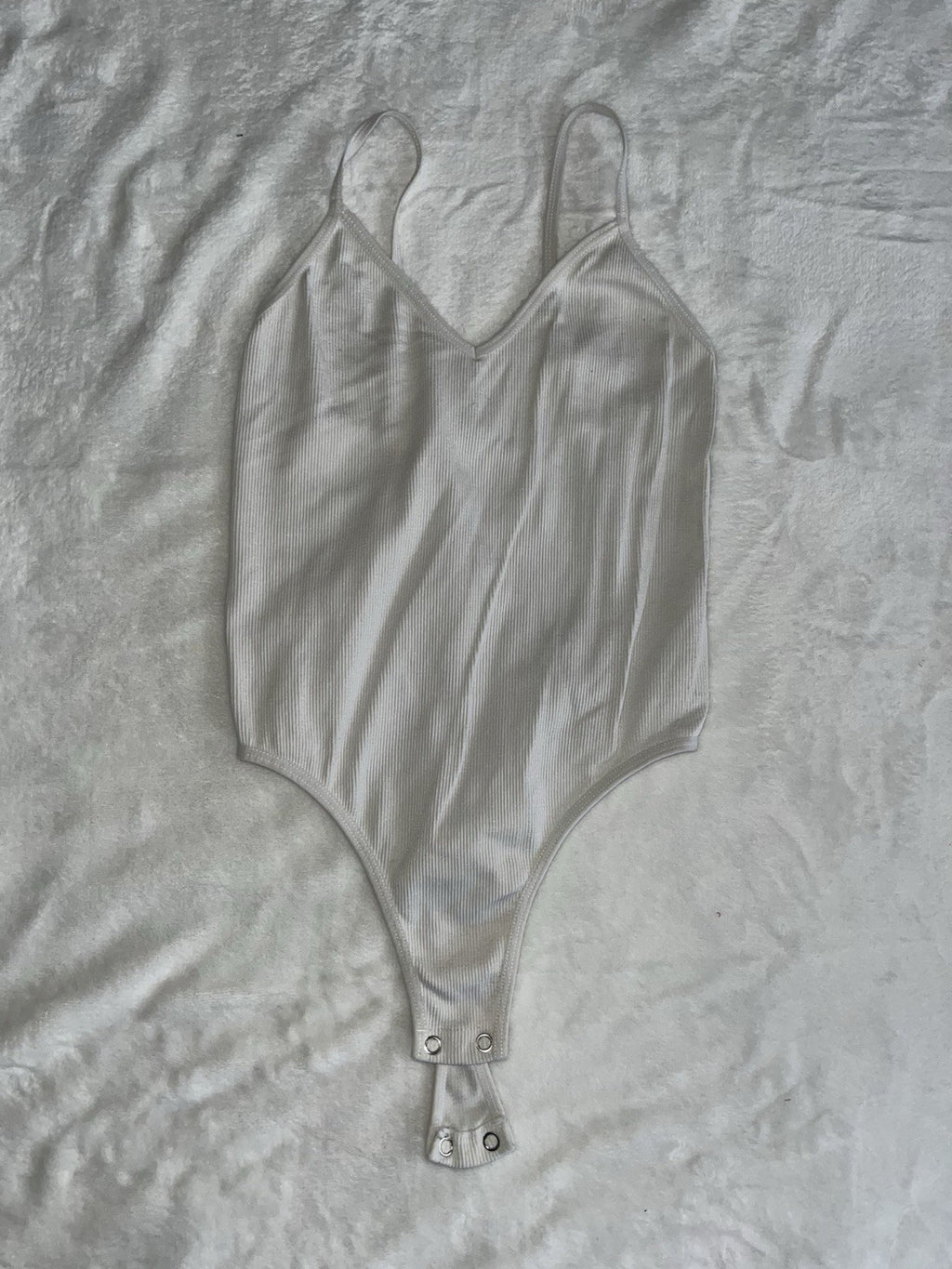 Women’s Tank Top V Neck Leotard White Spaghetti Straps Small 