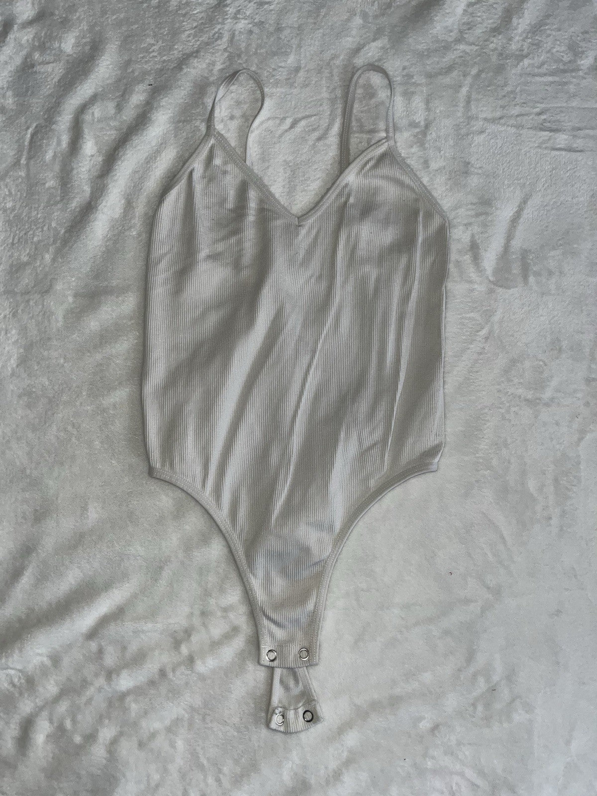 Women’s Tank Top V Neck Leotard White Spaghetti Straps Small 
