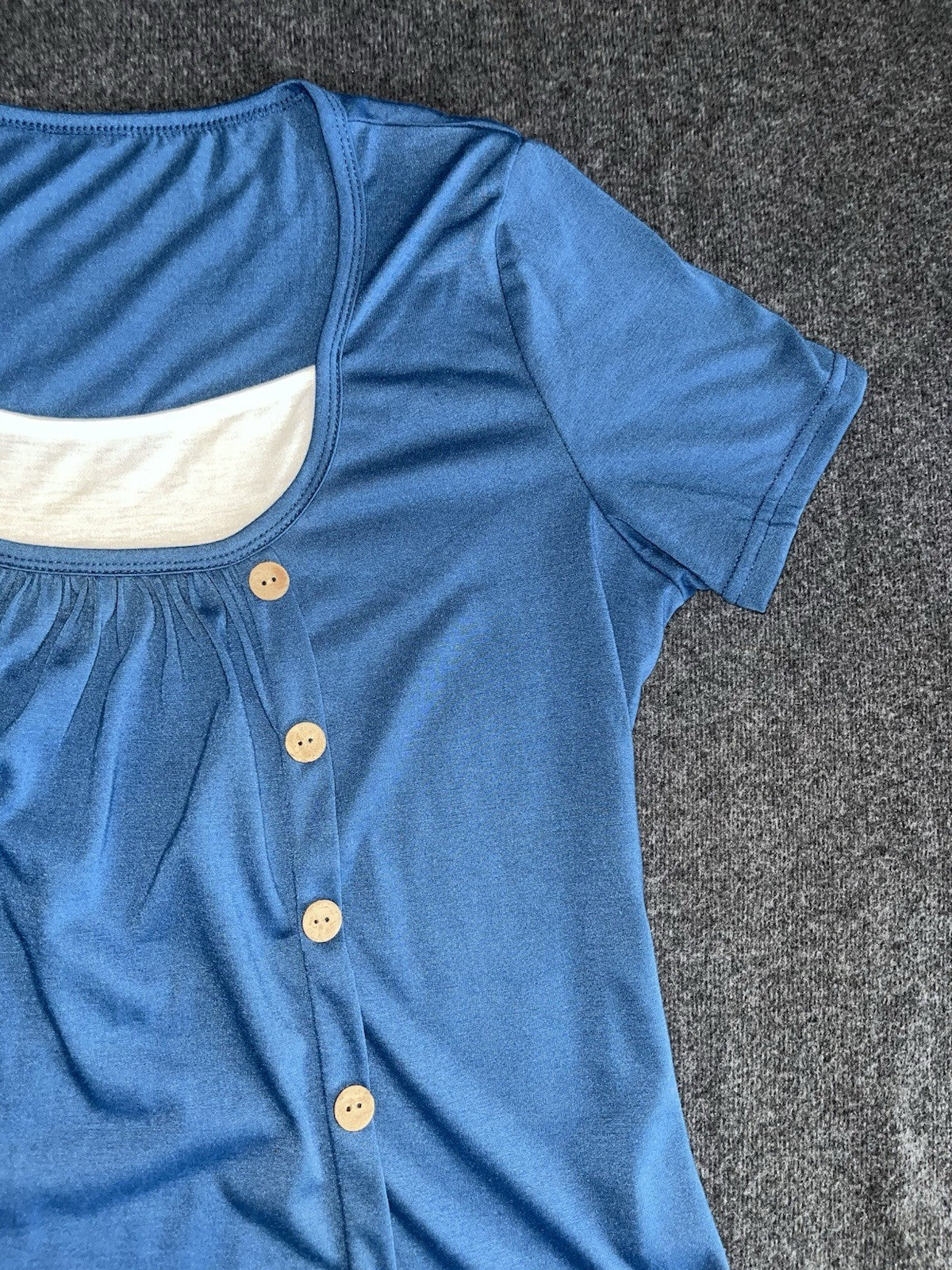 Women’s Color Block T Shirt Buttons Blue And White Short Sleeve XL
