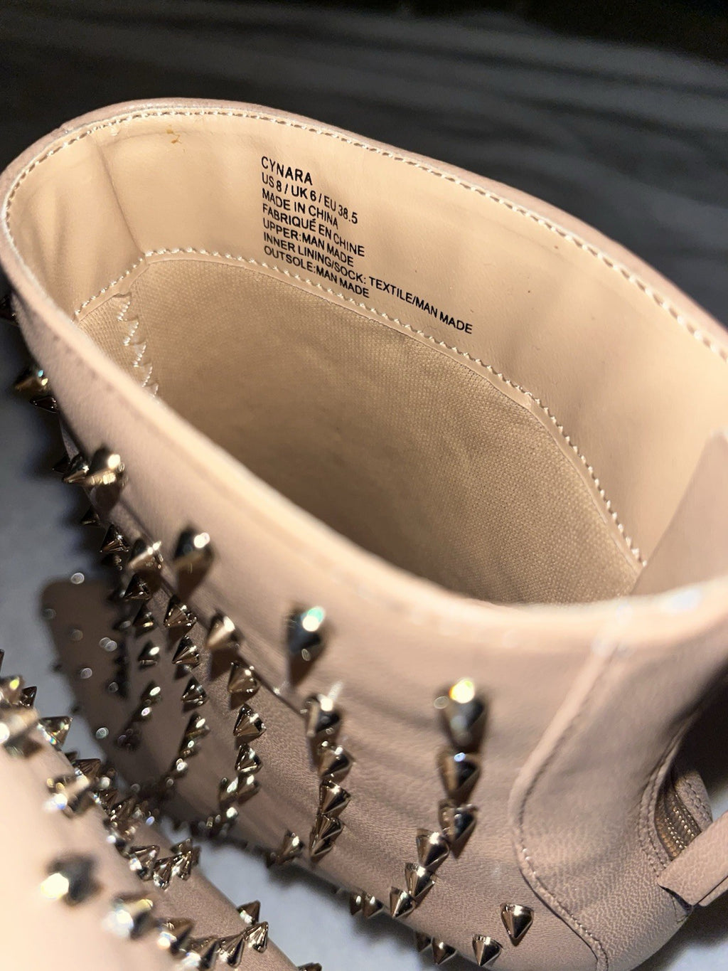 CYNARA US8/UK6/EU 38.5 MADE IN CHINA WOMENS TAN STUDDED HEELS STILETTO