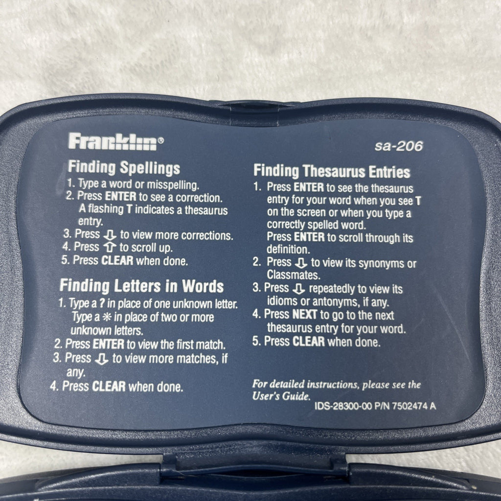Franklin Spelling Ace SA-206 1994-2000 Tested Working Thesaurus 