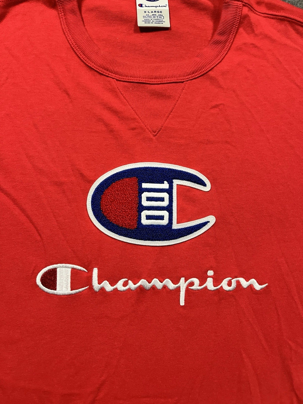Vintage Champion 100 Logo Century T-Shirt Red XL