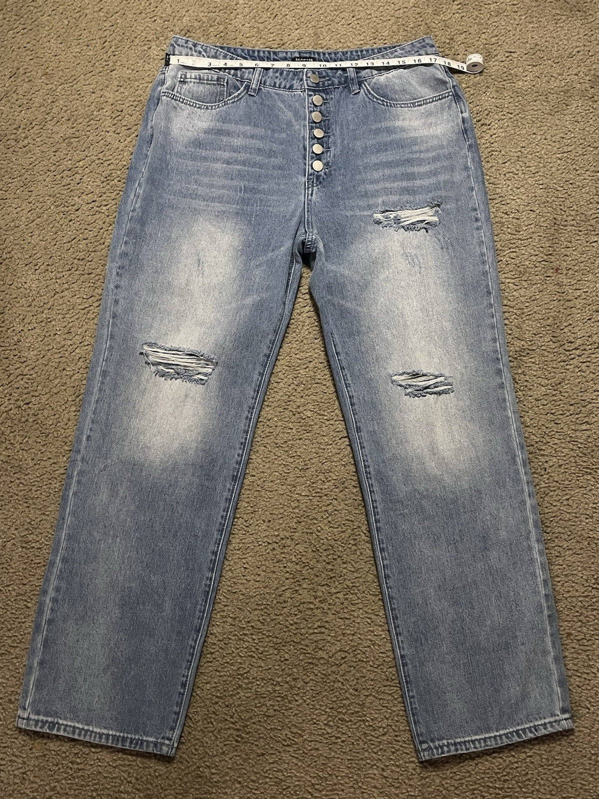 Flamingal Jeans Women’s Distressed Denim Buttons Size Large 