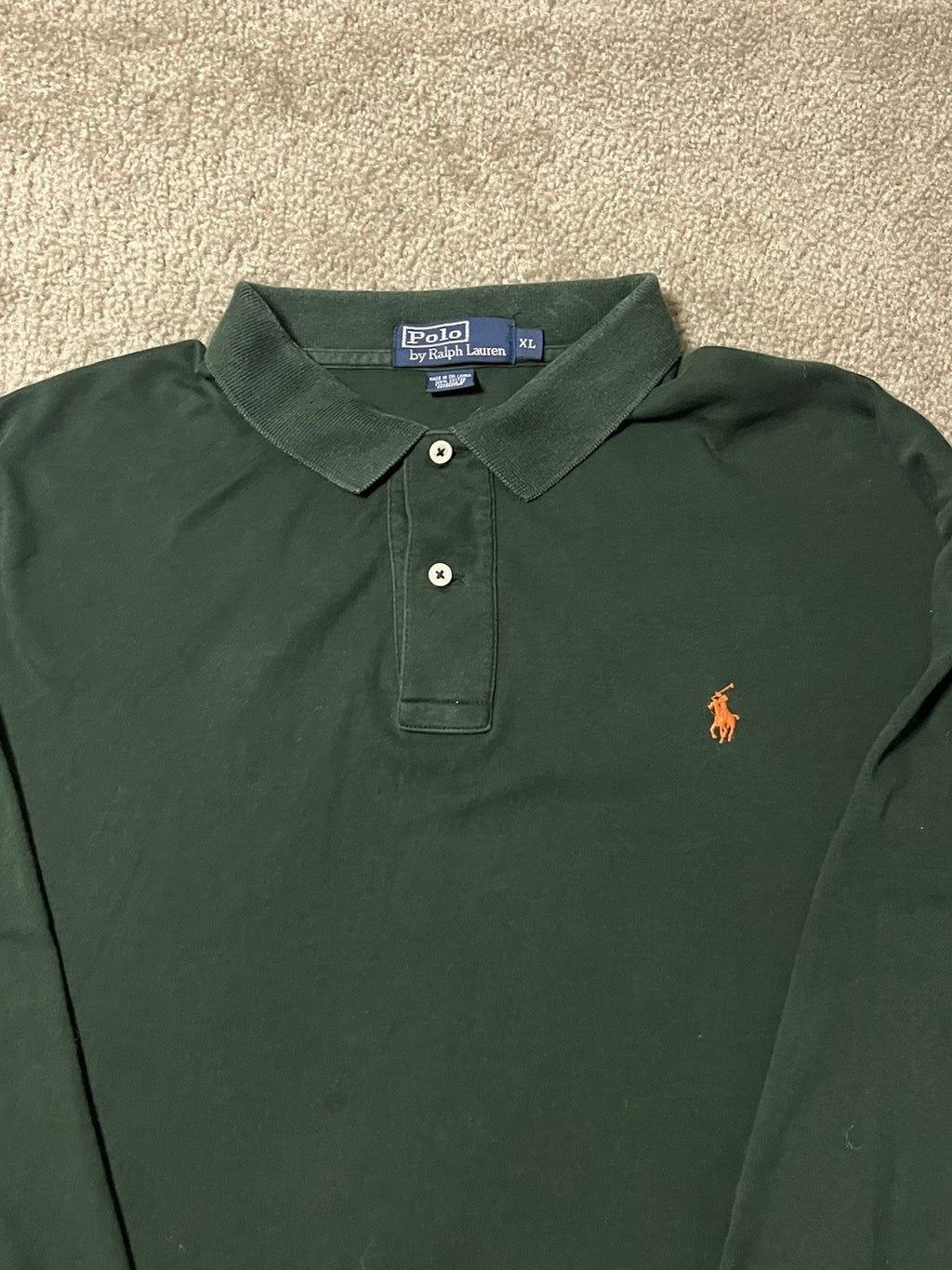 Polo Ralph Lauren Long Sleeve Pullover Collared Green Shirt Orange Horse Size XL