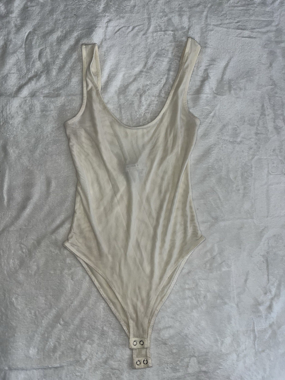 Forever 21 One Piece Leotard Tank Top Mesh White Snap Closure Small 