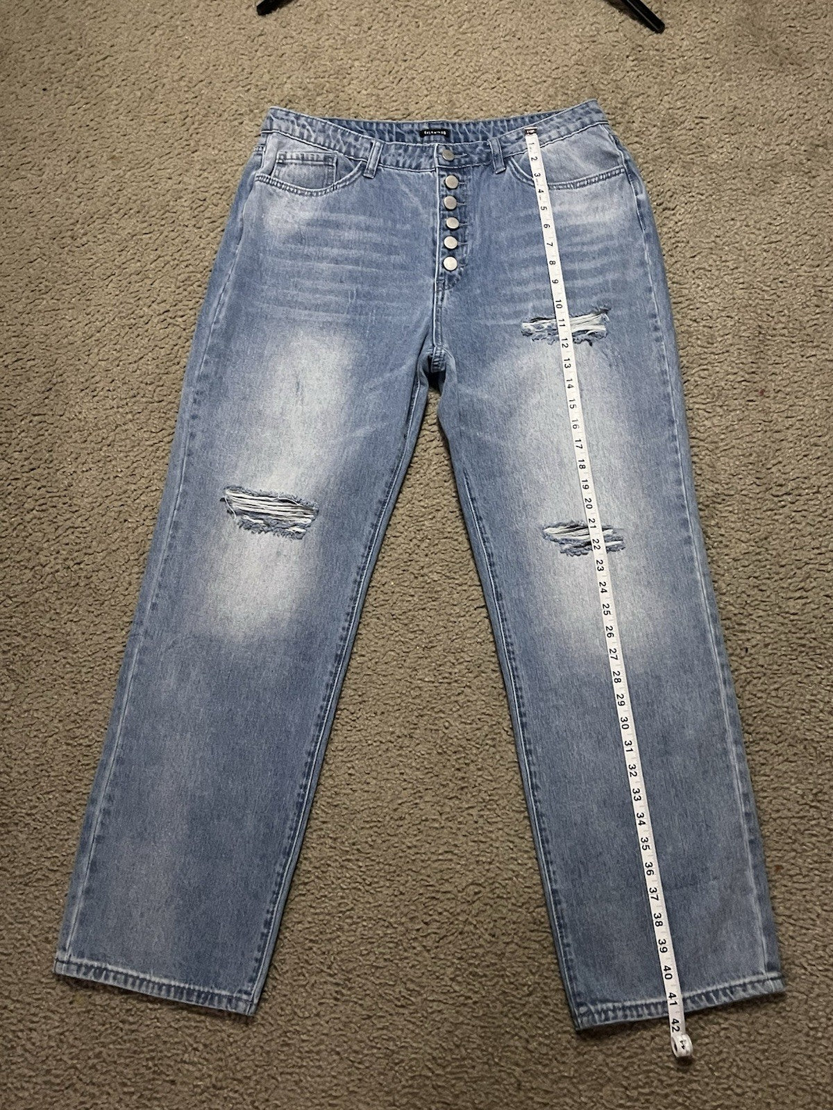 Flamingal Jeans Women’s Distressed Denim Buttons Size Large 