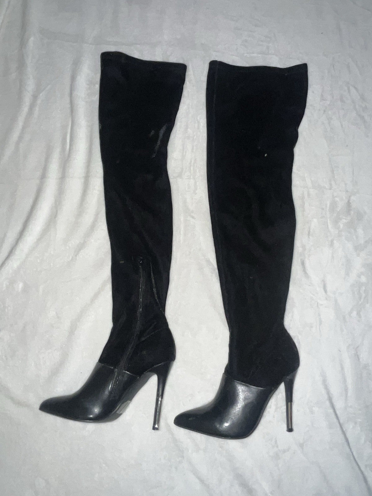 Women’s suede high boots with metal heels black size 8