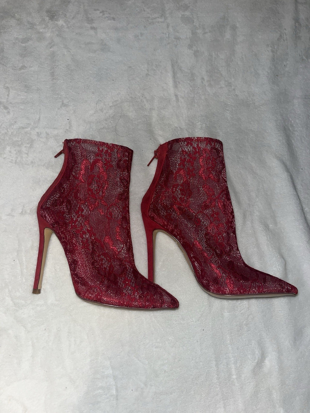 Fashion Nova Red JAYC Lace Ankle Bootie Stiletto Heel Womens Size 6 