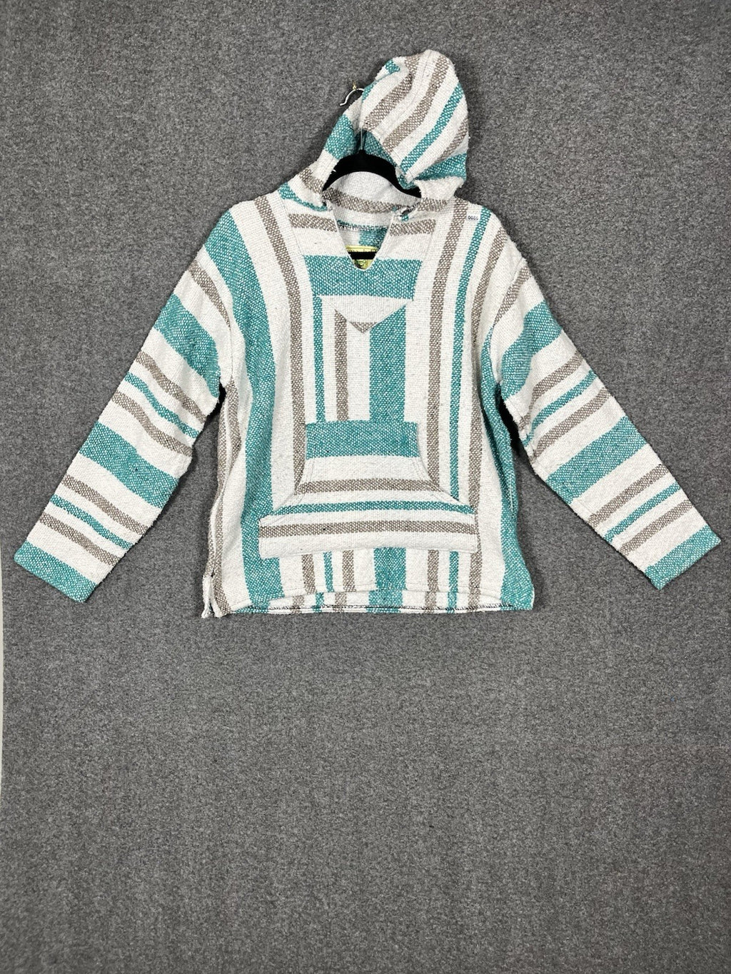 Iguana Jack Mens Baja Hoodie Size Medium Green Pullover Hooded Striped Sweater