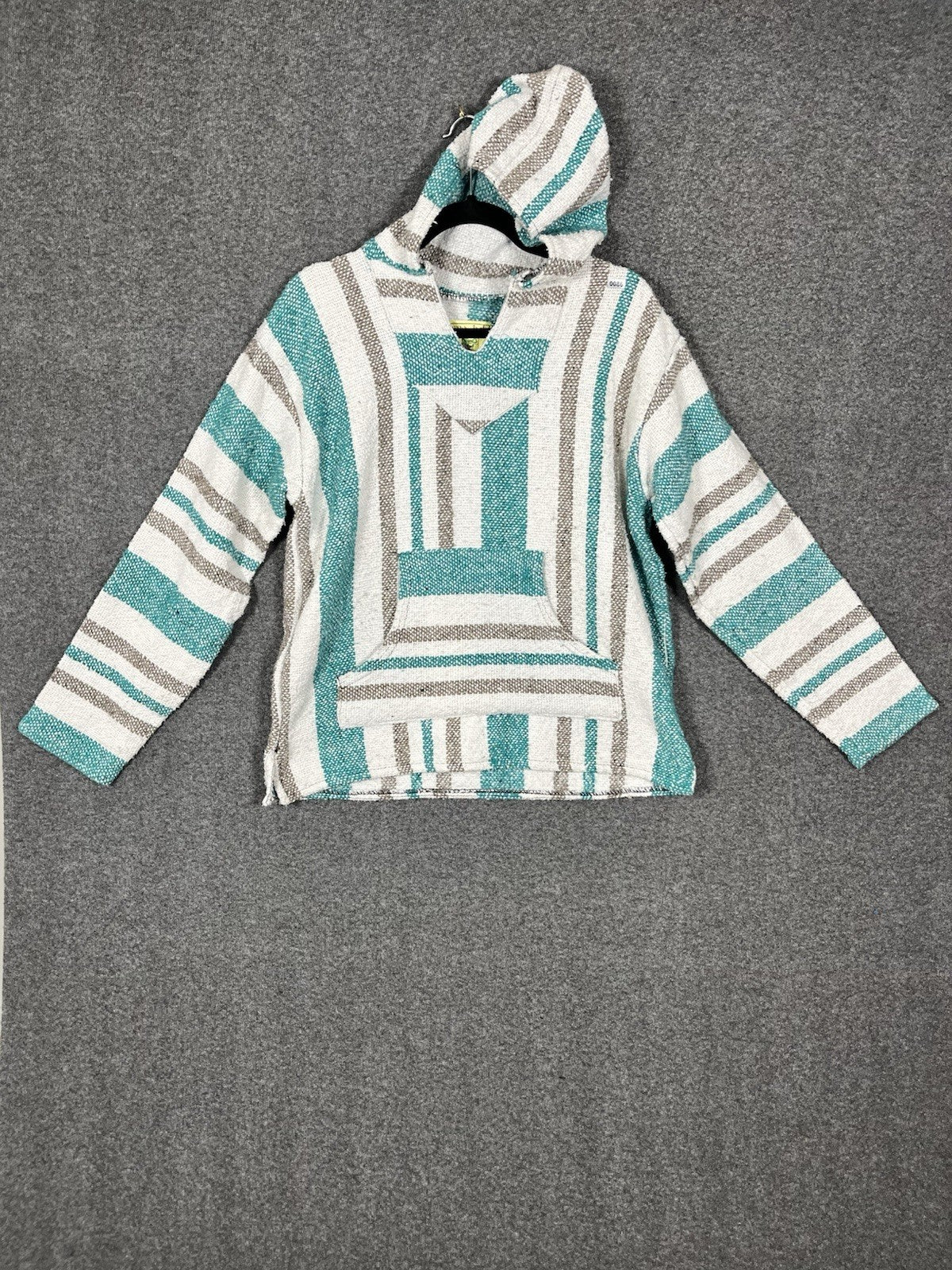 Iguana Jack Mens Baja Hoodie Size Medium Green Pullover Hooded Striped Sweater