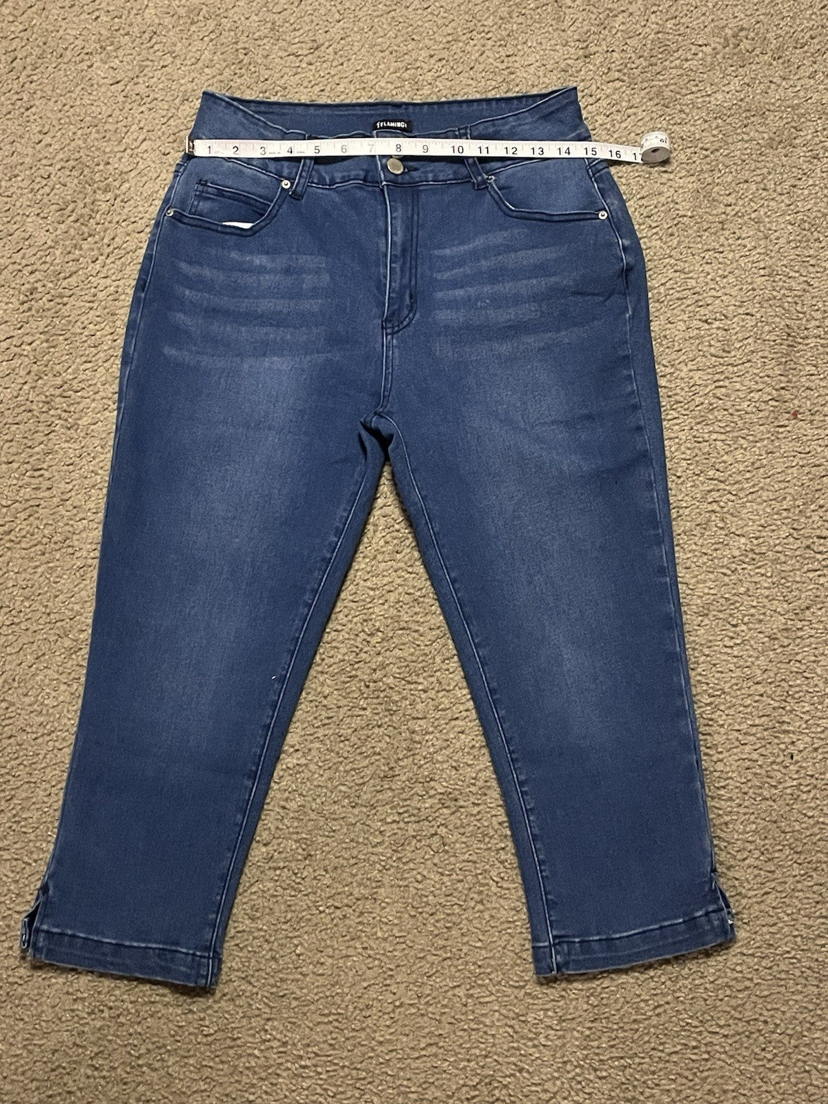 womens flamingo jeans Capris Blue Double Button Size XL