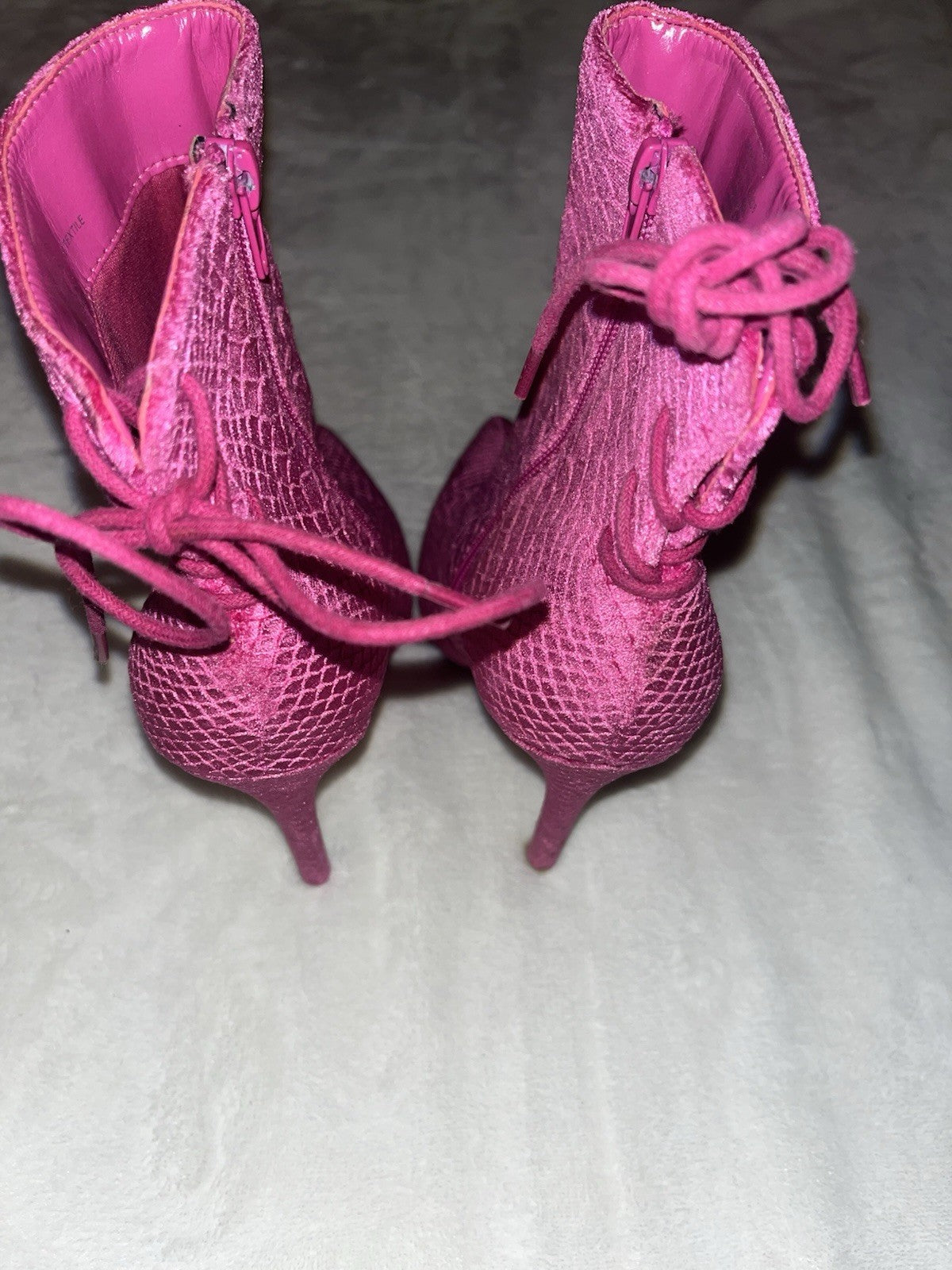 Georgia Pointed Toe Pink Booties Snake Print Platform Heel Women Lace Back 7.5 
