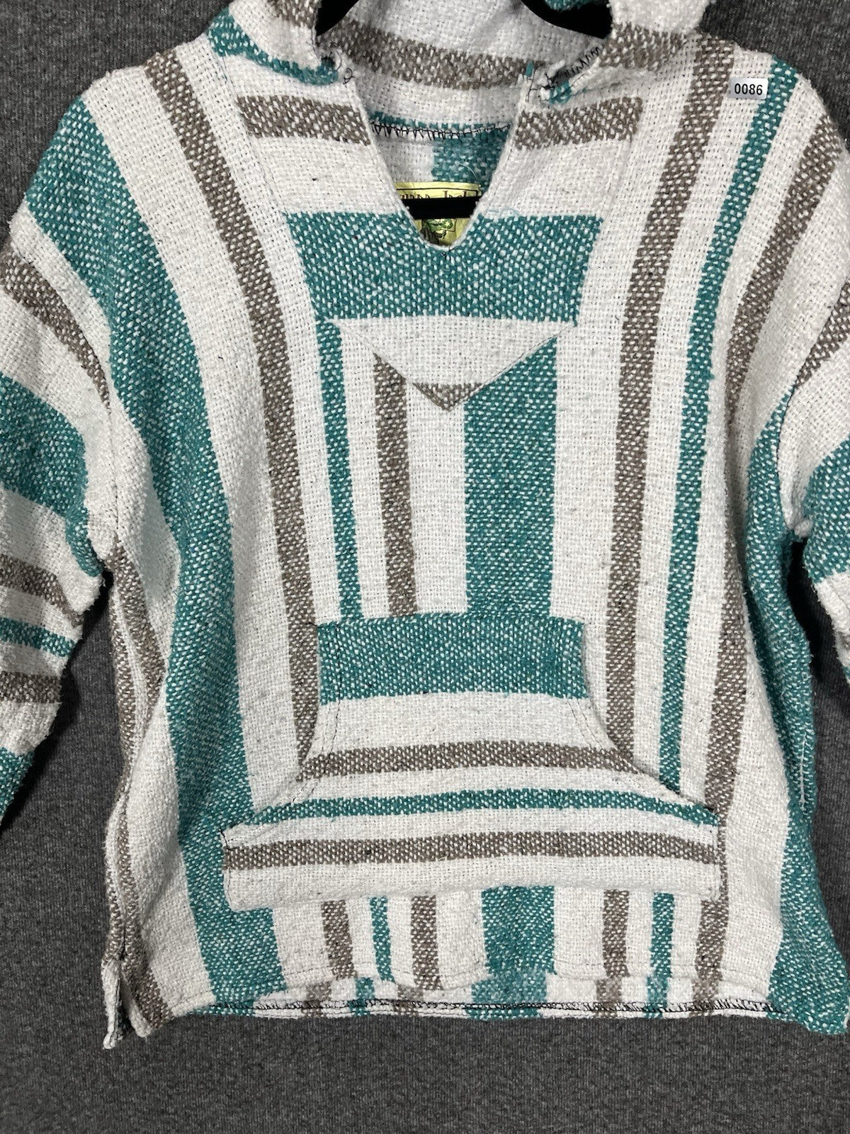 Iguana Jack Mens Baja Hoodie Size Medium Green Pullover Hooded Striped Sweater