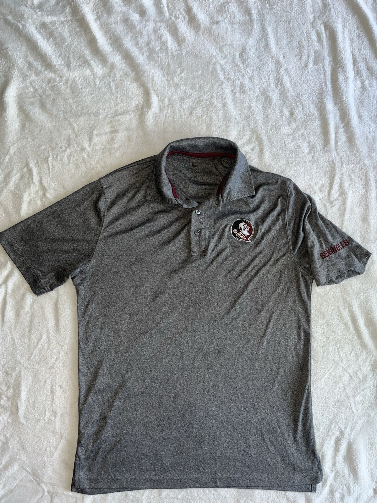 Men's Medium Florida State University Seminoles Polo Shirt Gray Short Sleeve