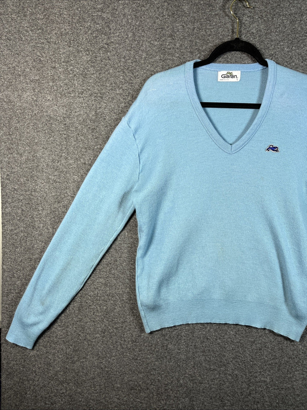 Vintage Garan Sweater Mens Large Blue 90s V Neck Long Sleeve 