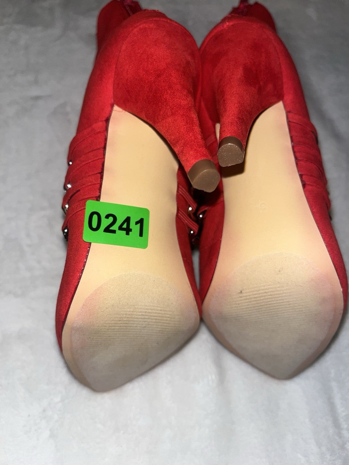 Red Pointed Heels Gold Black Chains Slip Ons Suede Size 6 Womens 