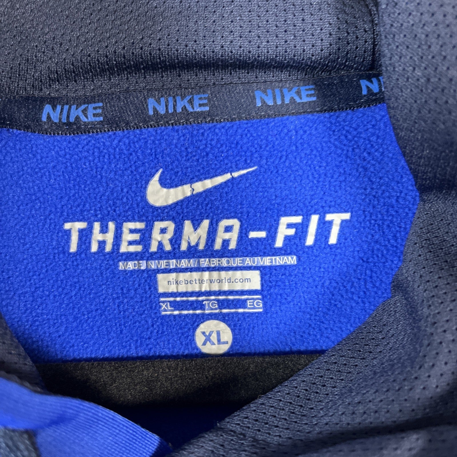 Nike blue thermal fit hoodie extra large men’s 100% polyester activewear pull on