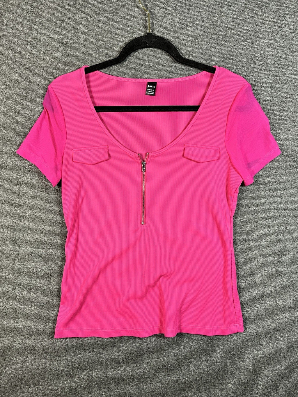 SHEIN Women’s Blouse Short Sleeve Pink Large Pull On Pockets Zipper