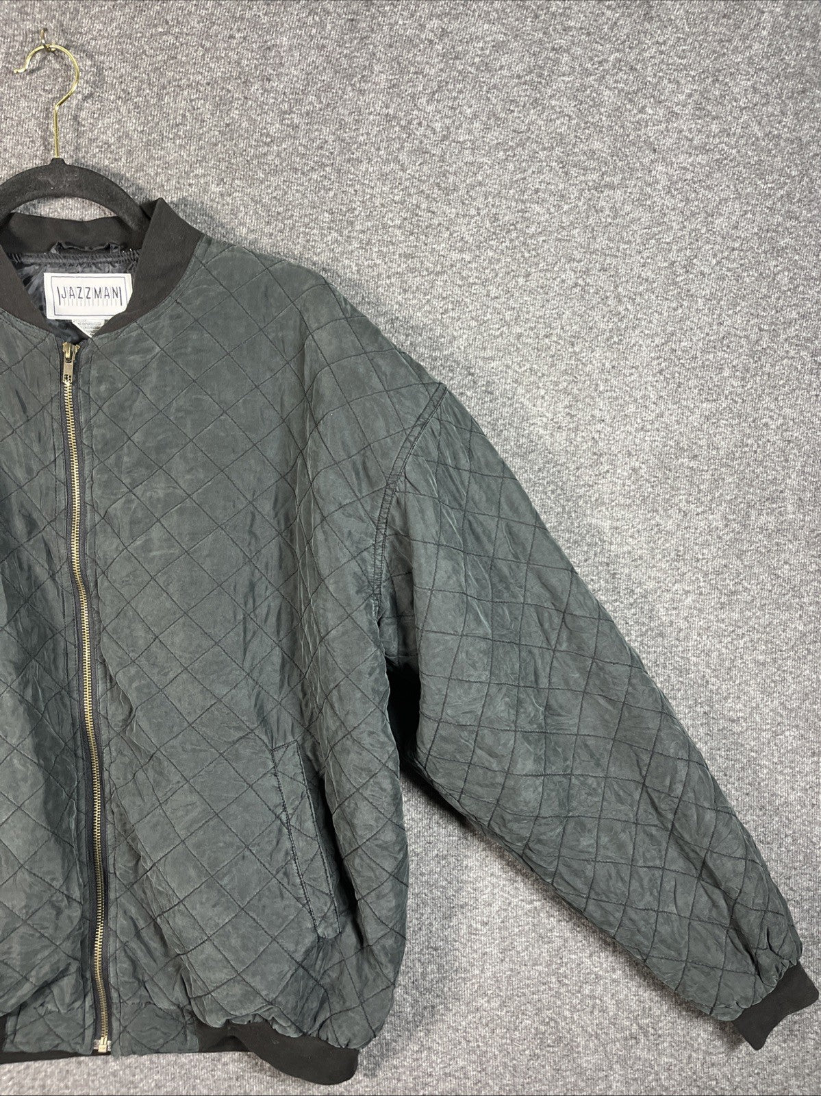 Jazzman Men’s Quilted Bomber Jacket Long Sleeve Silk M Polyester Black