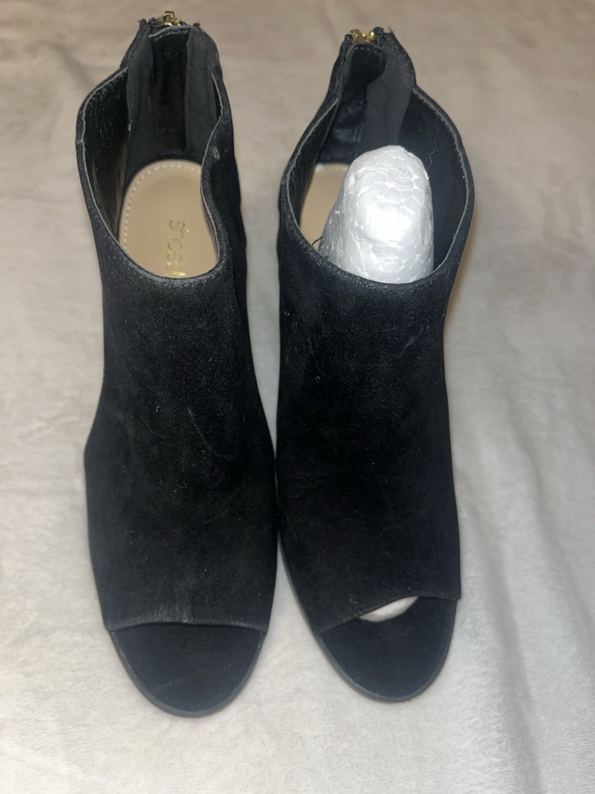 peeptoe sandals black mid heel clark size 7.5 Suede 