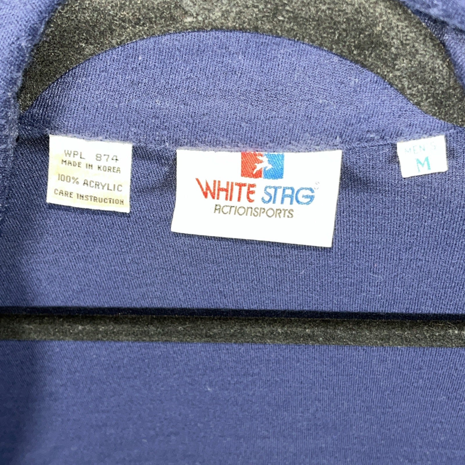 Vintage White Stag tennis sweater zip up two pockets blue medium men’s