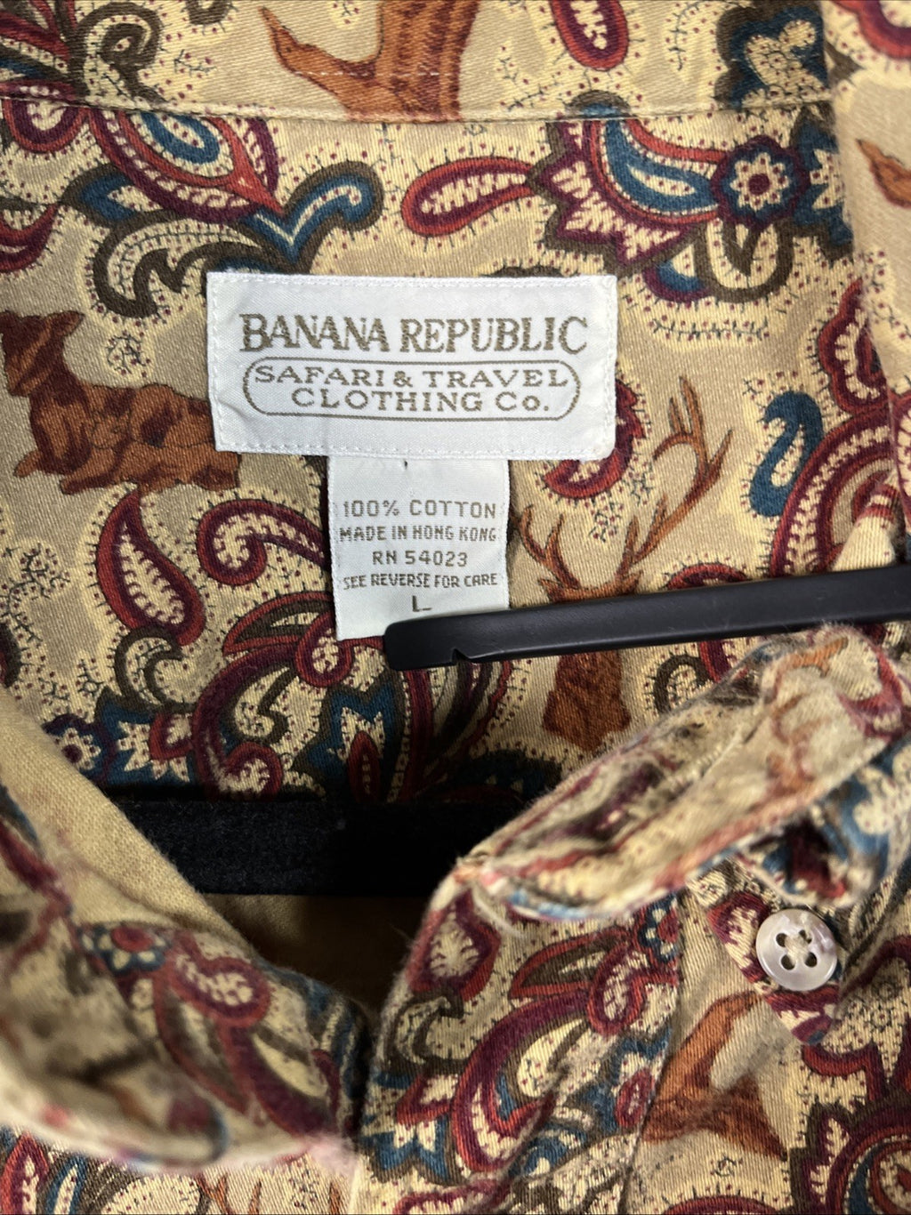vintage Banana Republic button-down shirt Paisley Animal Safari &Travel Co. L 