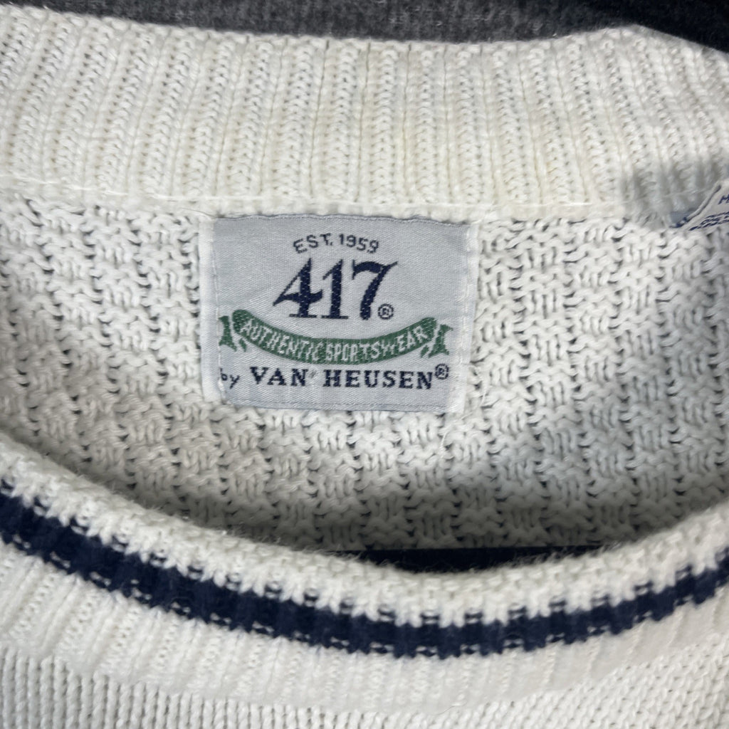 vintage nautical sweaters mens White long sleeve knitted crew neck extra large 