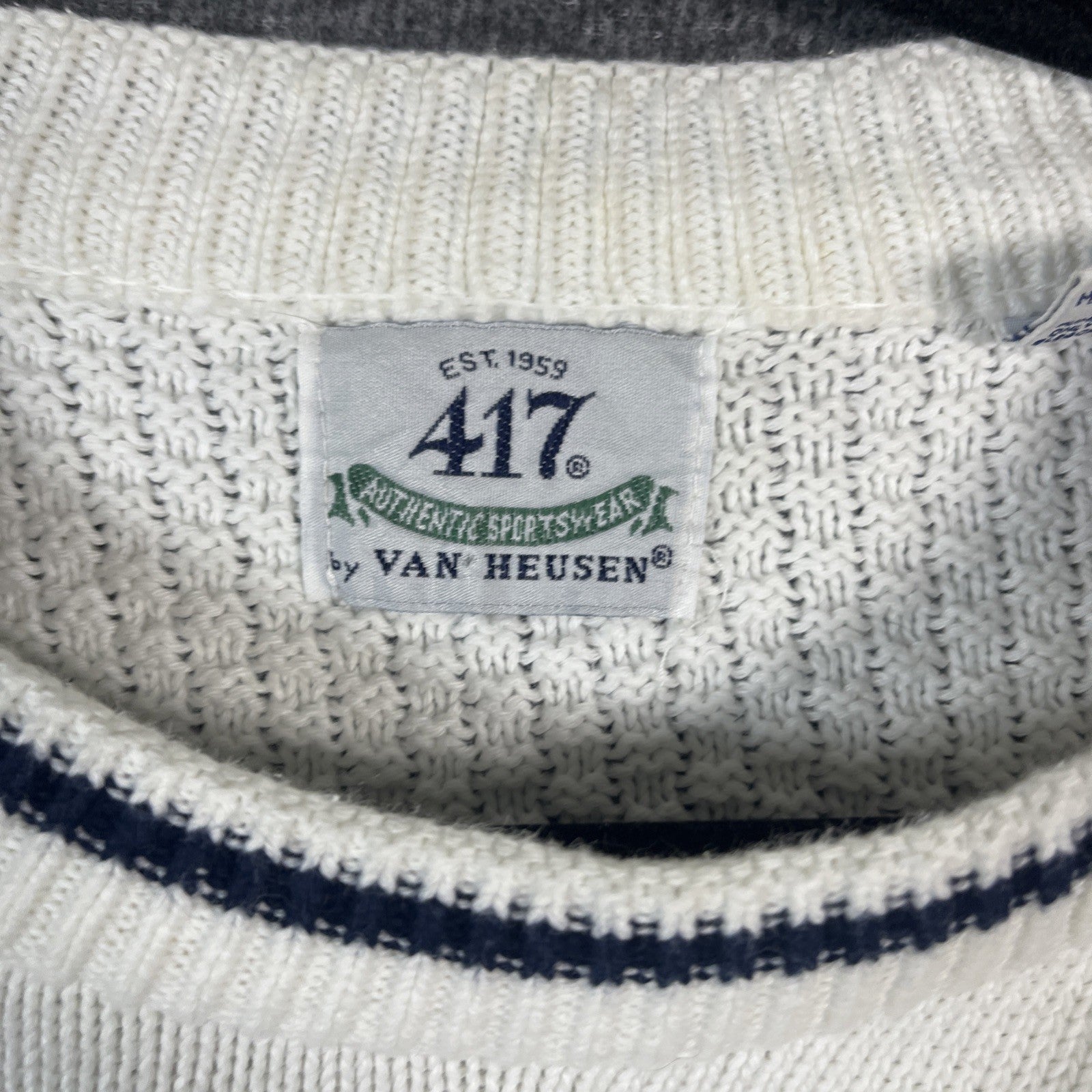 vintage nautical sweaters mens White long sleeve knitted crew neck extra large 