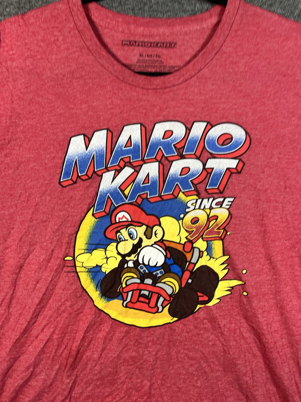 Nintendo Super Mario Men's Mario Kart Since '92 graphic T-shirt heather red XL