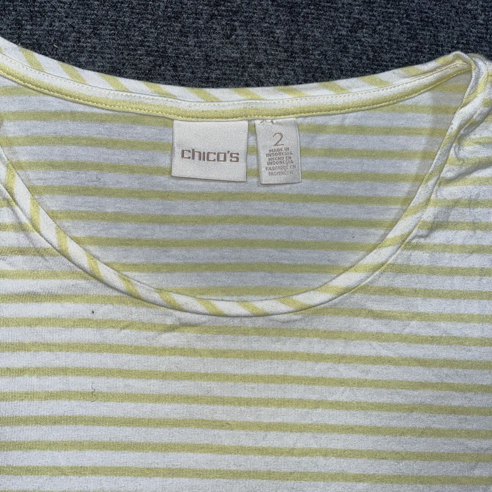 Chico’s Women’s Shirt  Size 2 Yellow Sheer Striped 3/4 Sleeve