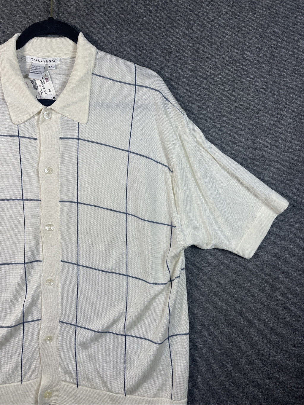Tulliano Men's Short-Sleeve Knit Polo Shirt XXL NWTs Grid Design Rayon Cotton 