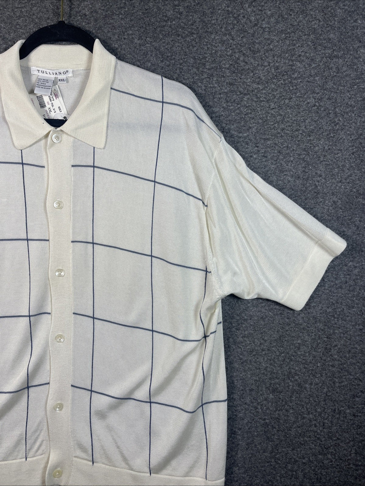 Tulliano Men's Short-Sleeve Knit Polo Shirt XXL NWTs Grid Design Rayon Cotton 