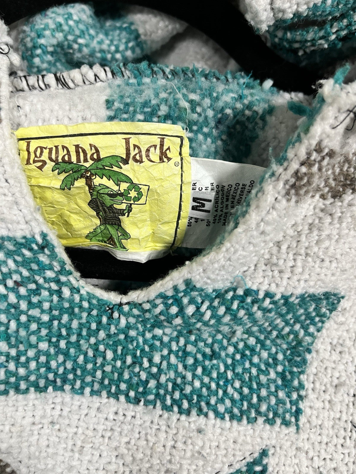 Iguana Jack Mens Baja Hoodie Size Medium Green Pullover Hooded Striped Sweater