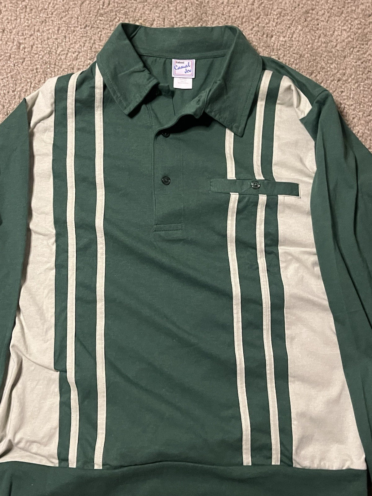 Casual Joe Long Sleeve Polo Shirt Green Pullover Size Medium Cotton