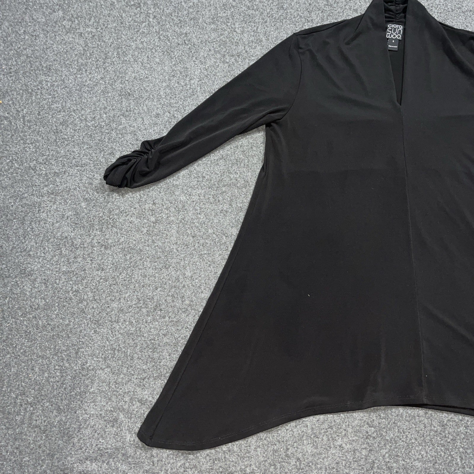 Clara Sunwoo Gray Knit Top M Ruched Sides Long Sleeves V Neckline