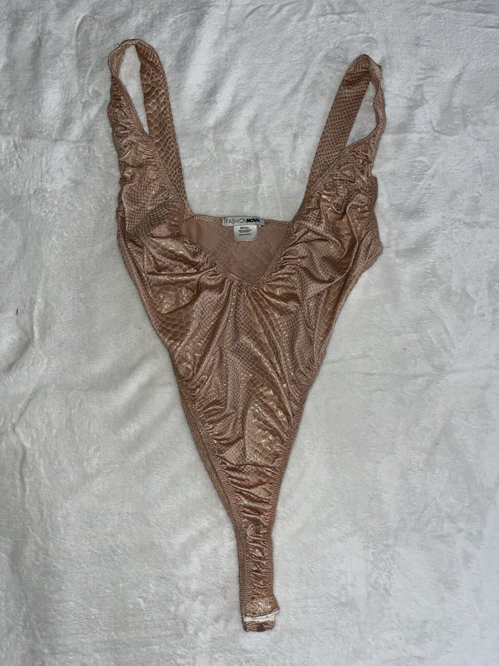 Fashion Nova Tan Snake Skin One Piece Bikini Small Made In Mexico