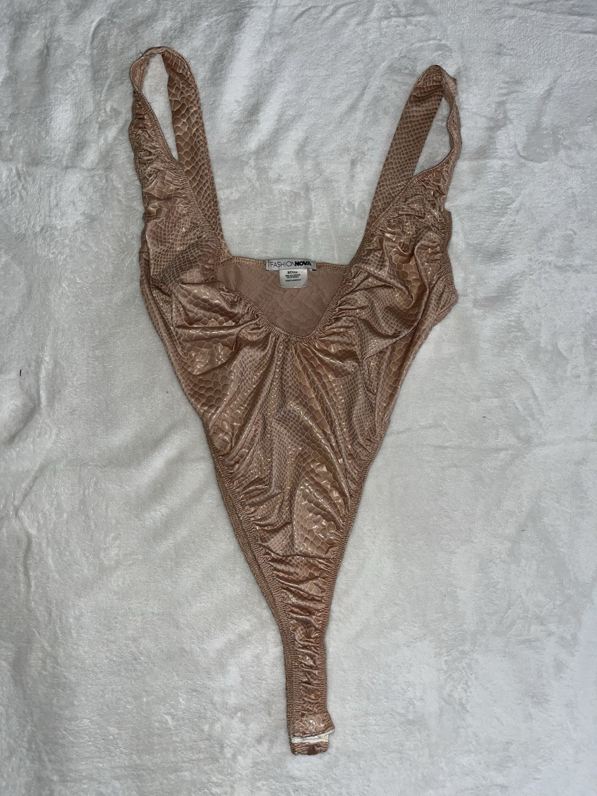 Fashion Nova Tan Snake Skin One Piece Bikini Small Made In Mexico