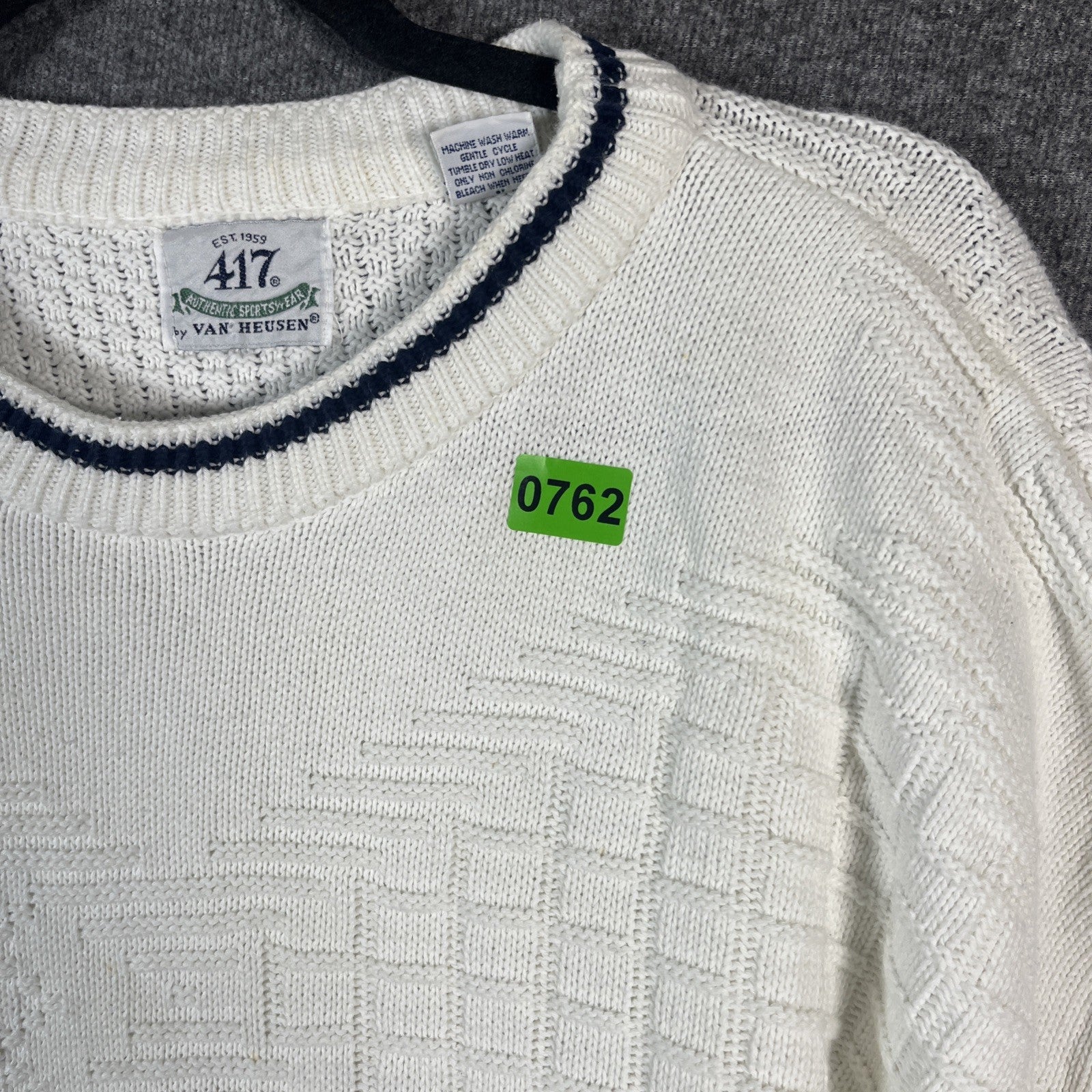 vintage nautical sweaters mens White long sleeve knitted crew neck extra large 