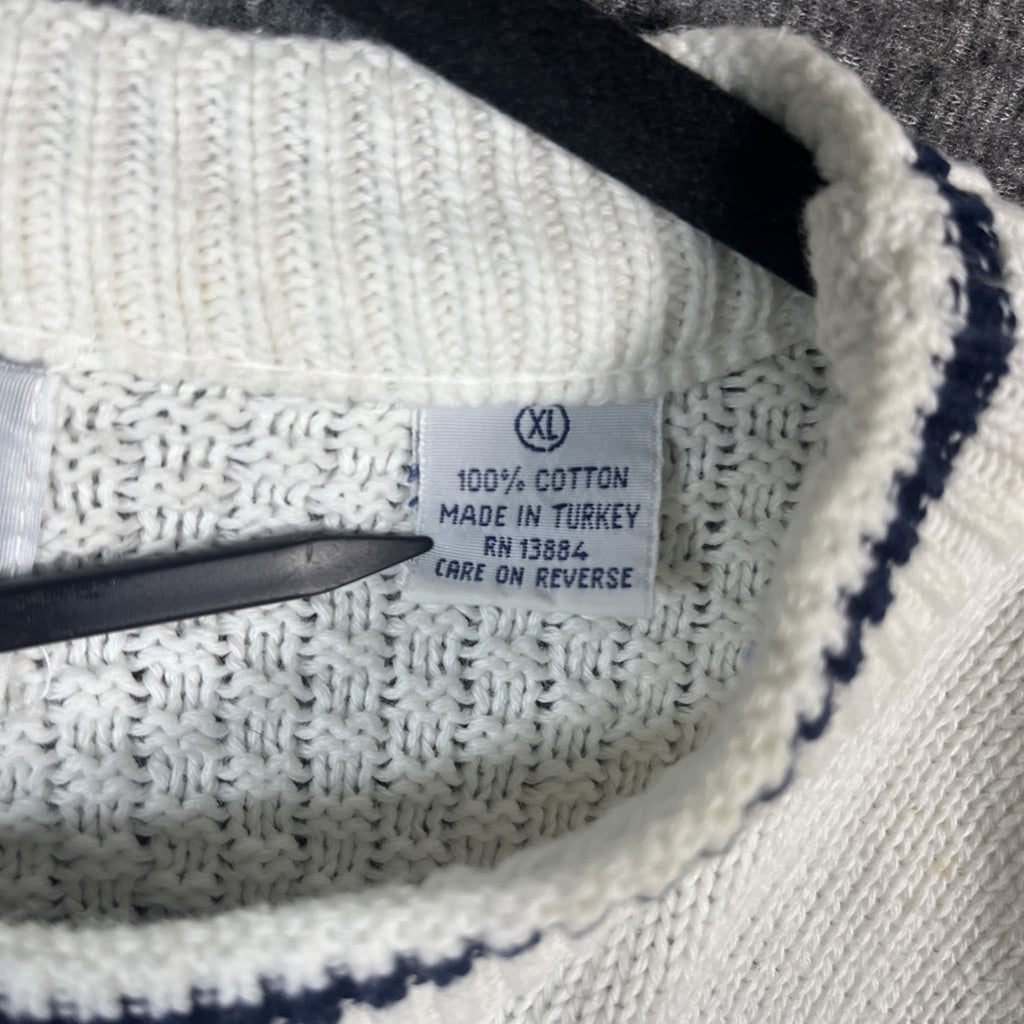 vintage nautical sweaters mens White long sleeve knitted crew neck extra large 